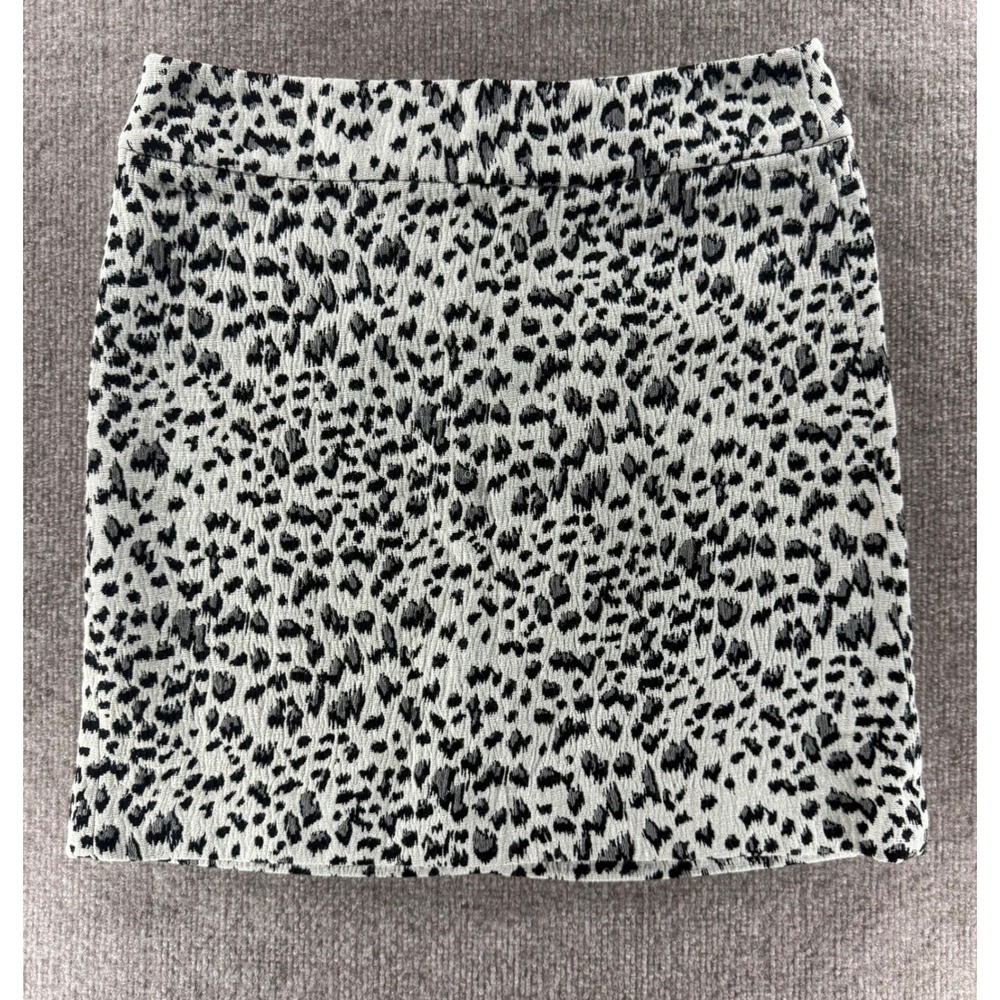 Ann Taylor Loft Leopard Print Mini Skirt Black White Animal Jacquard Size 6